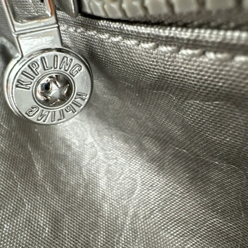Kipling Kallie Metallic Silver Artisanal Embossed Crossbody Bag Canvas Strap